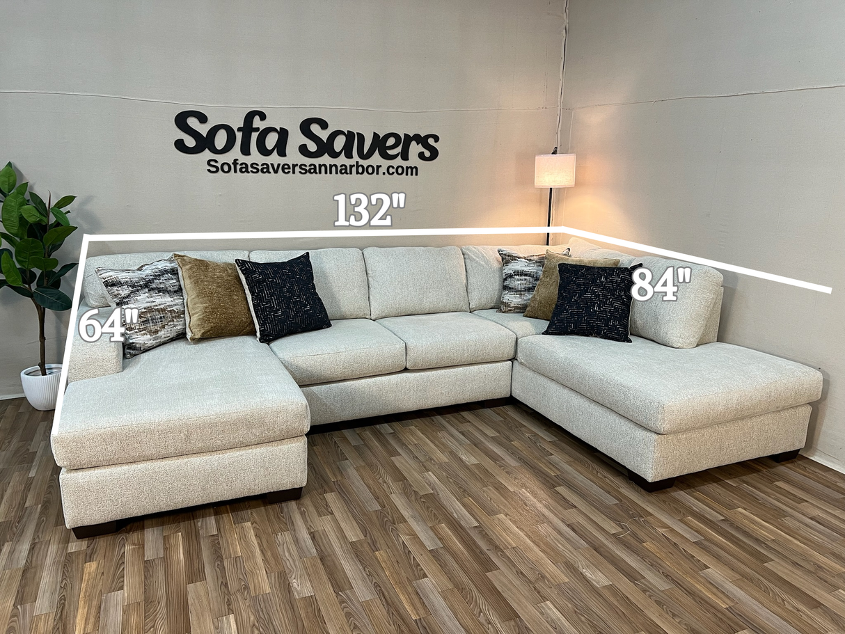 Clara Double Chaise Sectional in Beige