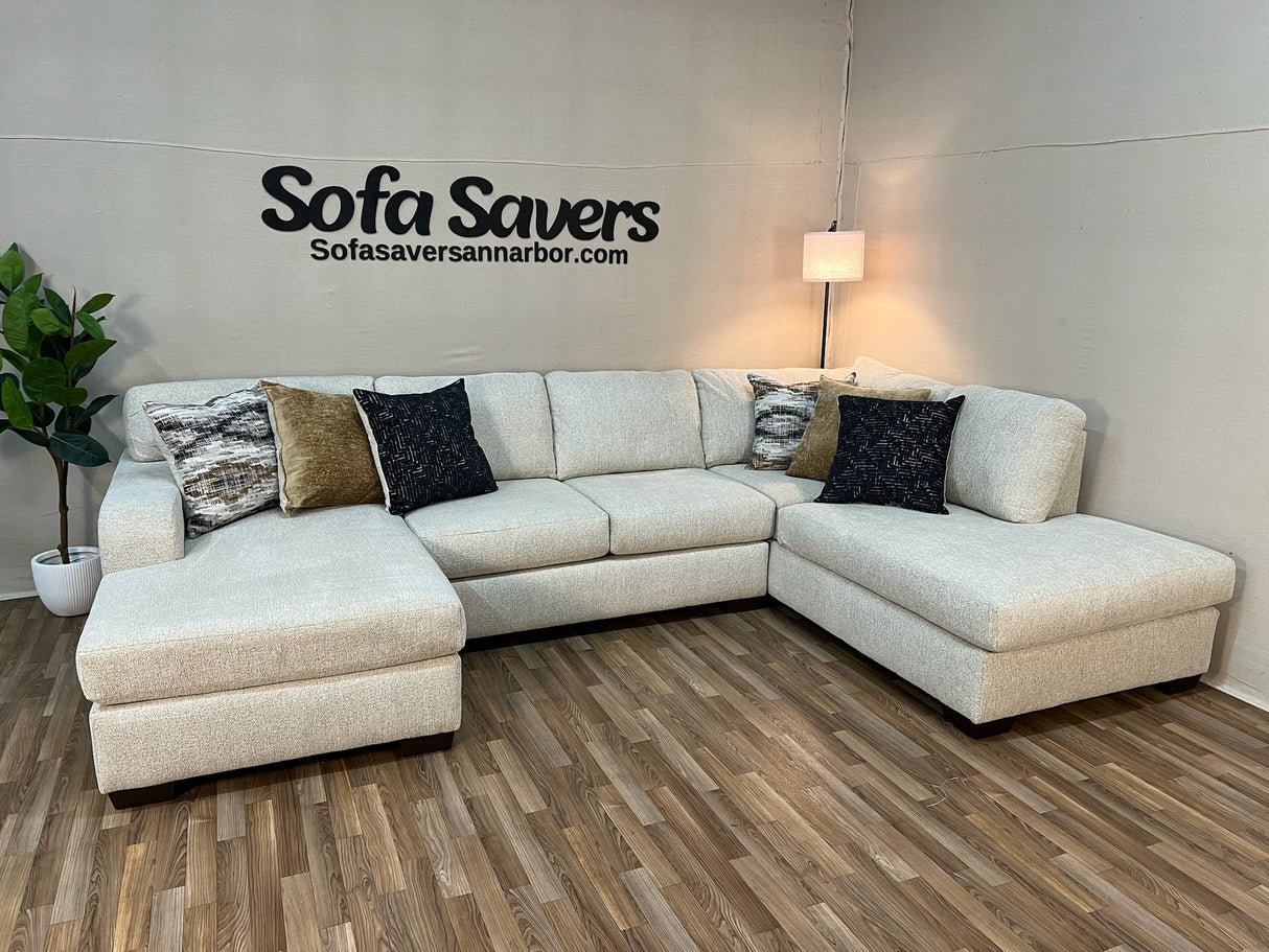 Clara Double Chaise Sectional in Beige
