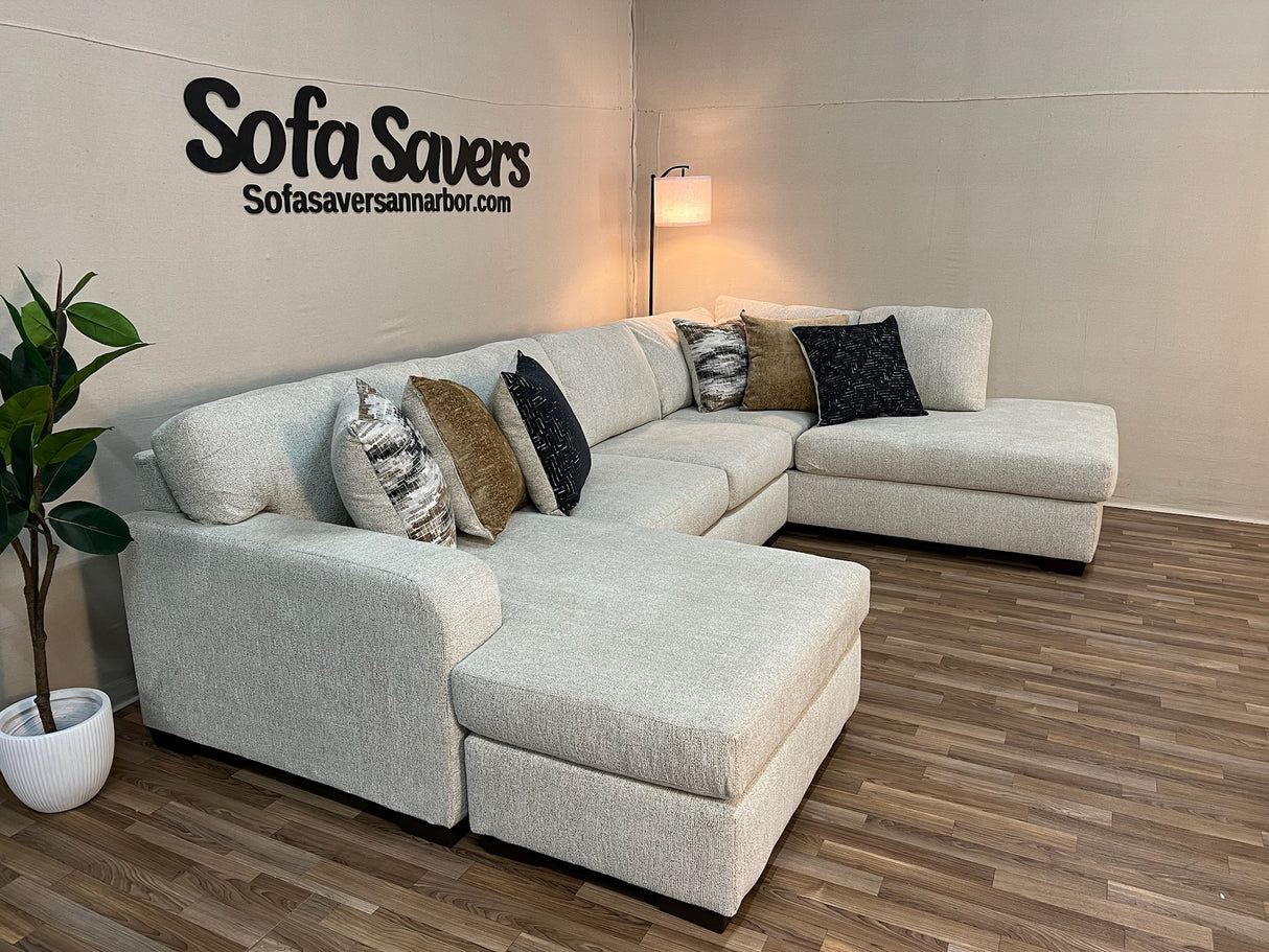 Clara Double Chaise Sectional in Beige