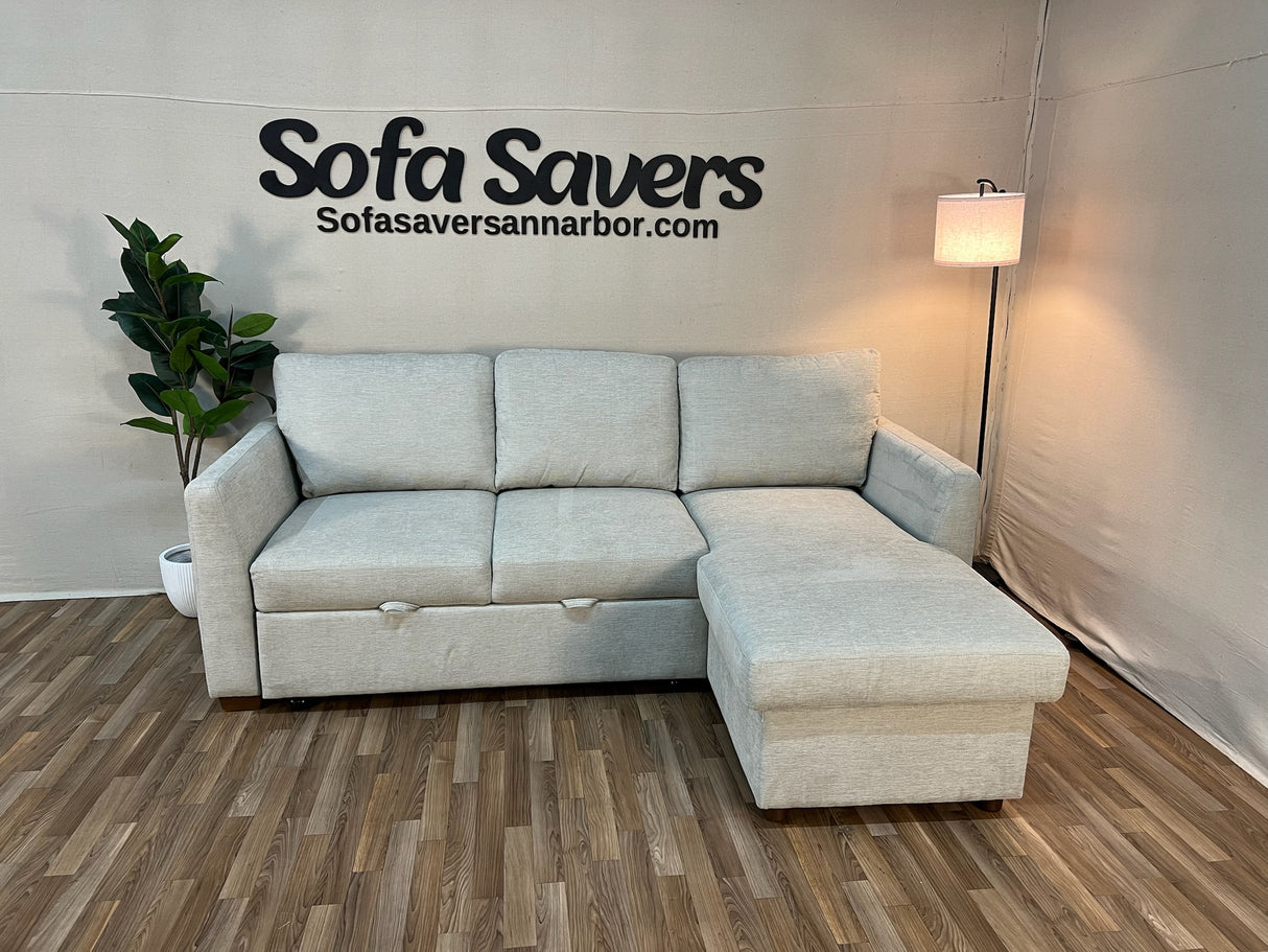 Beige Costco Coddle Luke Sleeper Sectional w/ Reversible Storage Chaise