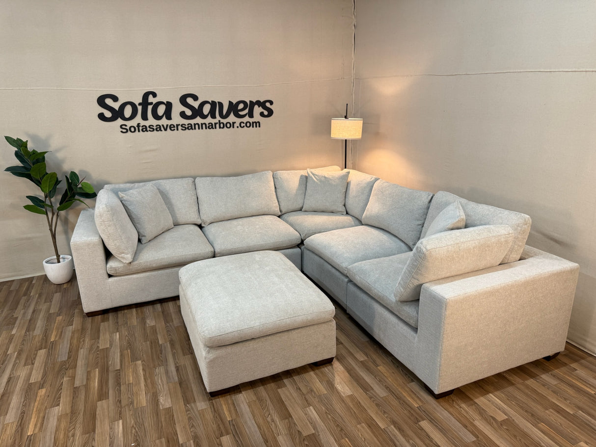 Light Gray Costco Thomasville Lowell 6-Piece Modular Sectional w/ Ottoman