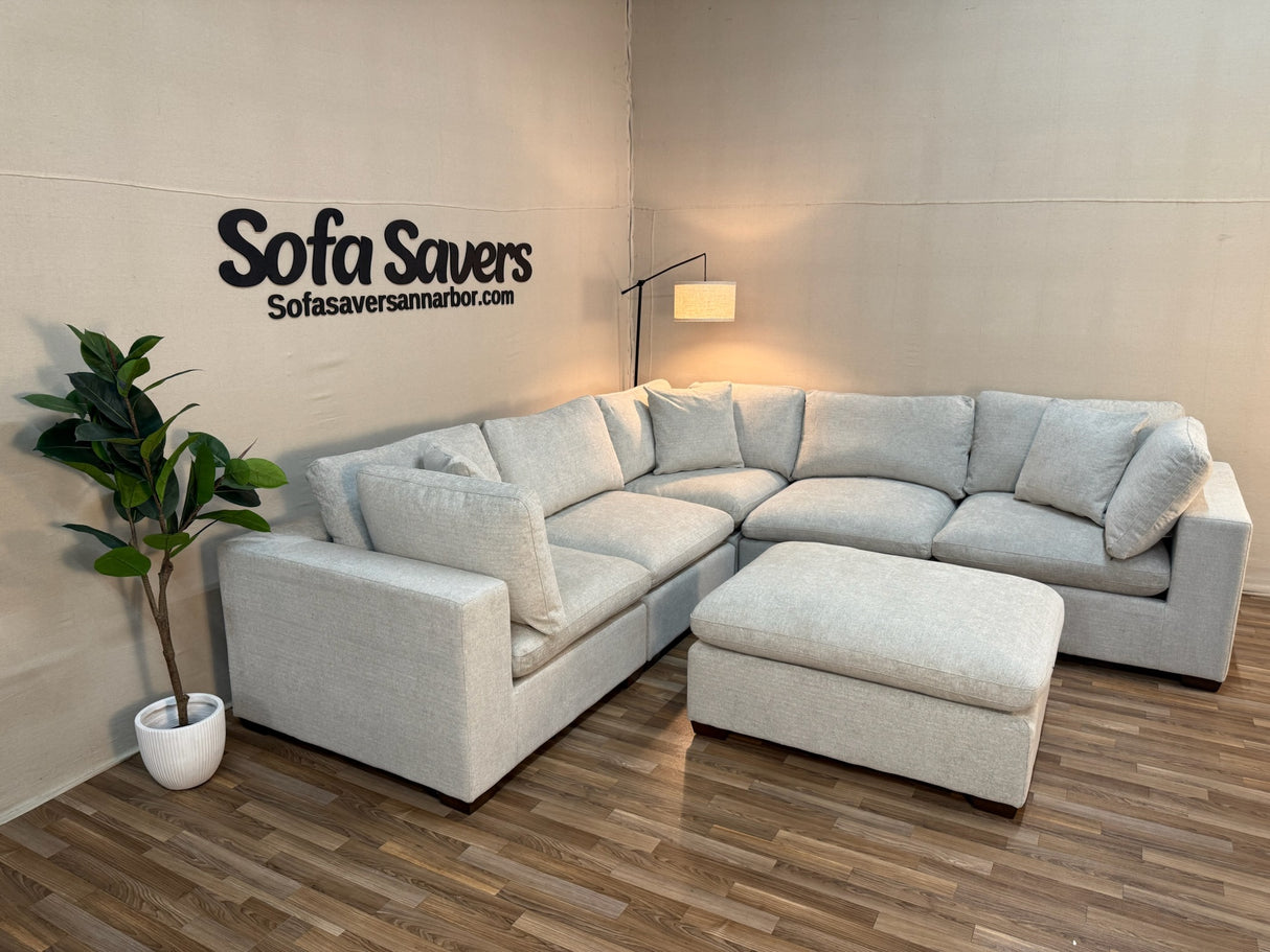 Light Gray Costco Thomasville Lowell 6-Piece Modular Sectional w/ Ottoman