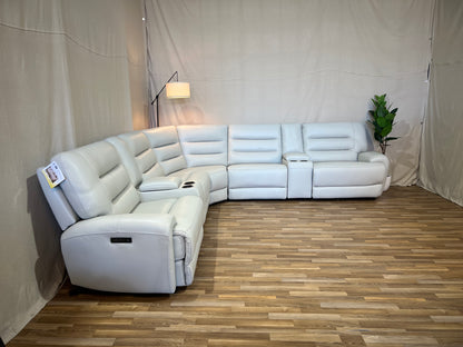 White Costco Aubrey 7-Piece Leather Power Reclining Sectional