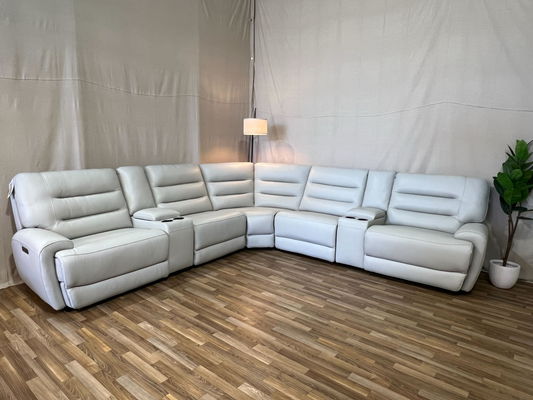 White Costco Aubrey 7-Piece Leather Power Reclining Sectional