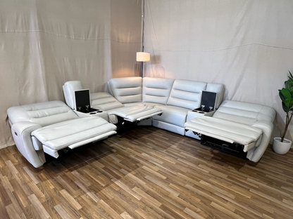 White Costco Aubrey 7-Piece Leather Power Reclining Sectional