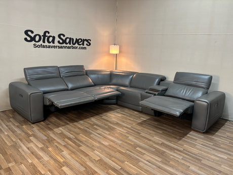 Gray Costco Karson 6-Piece Leather Power Reclining Sectional