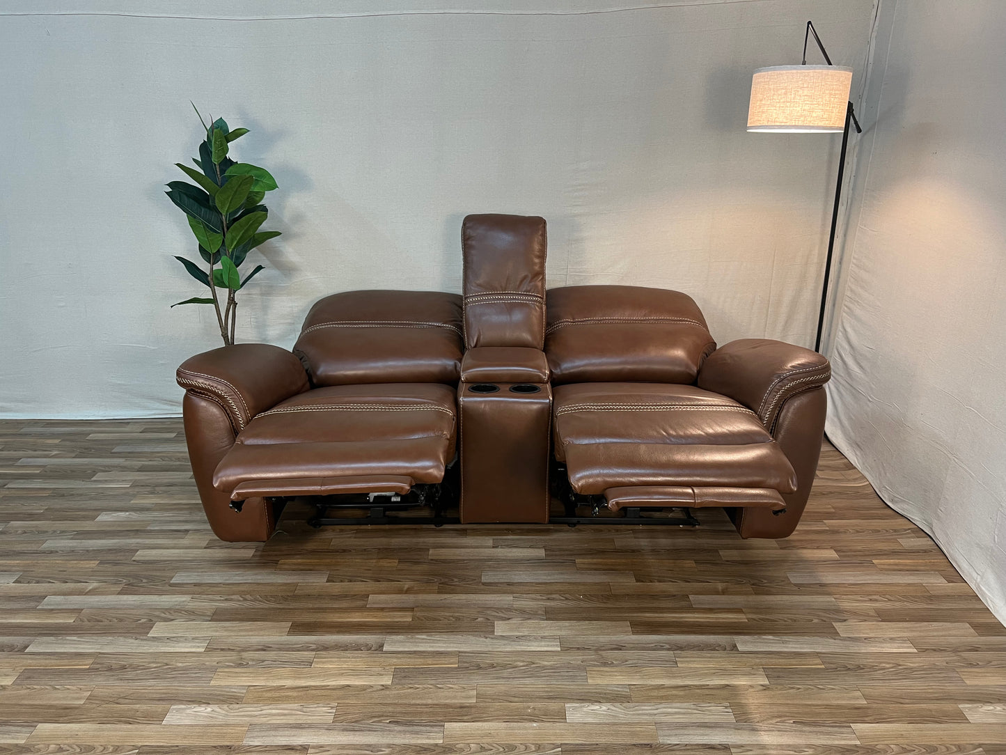 Brown Costco Oliver Leather Power Reclining Loveseat