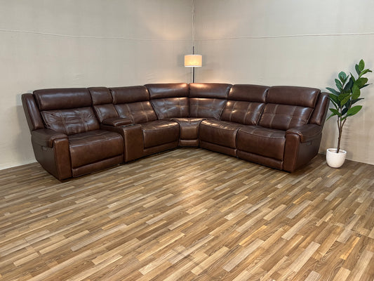 Brown Costco Concord 6-Piece Leather Power Reclining Sectional