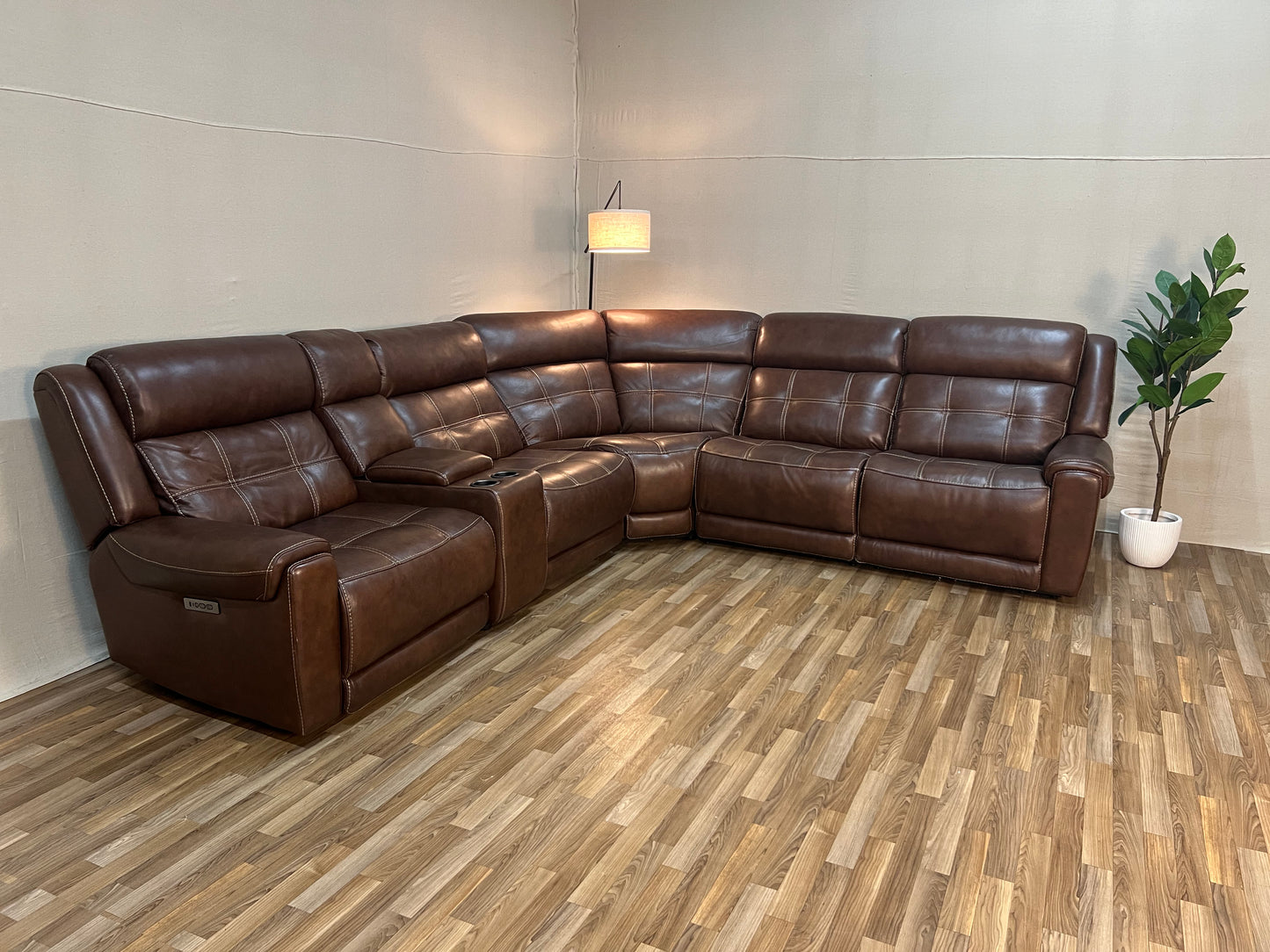 Brown Costco Concord 6-Piece Leather Power Reclining Sectional