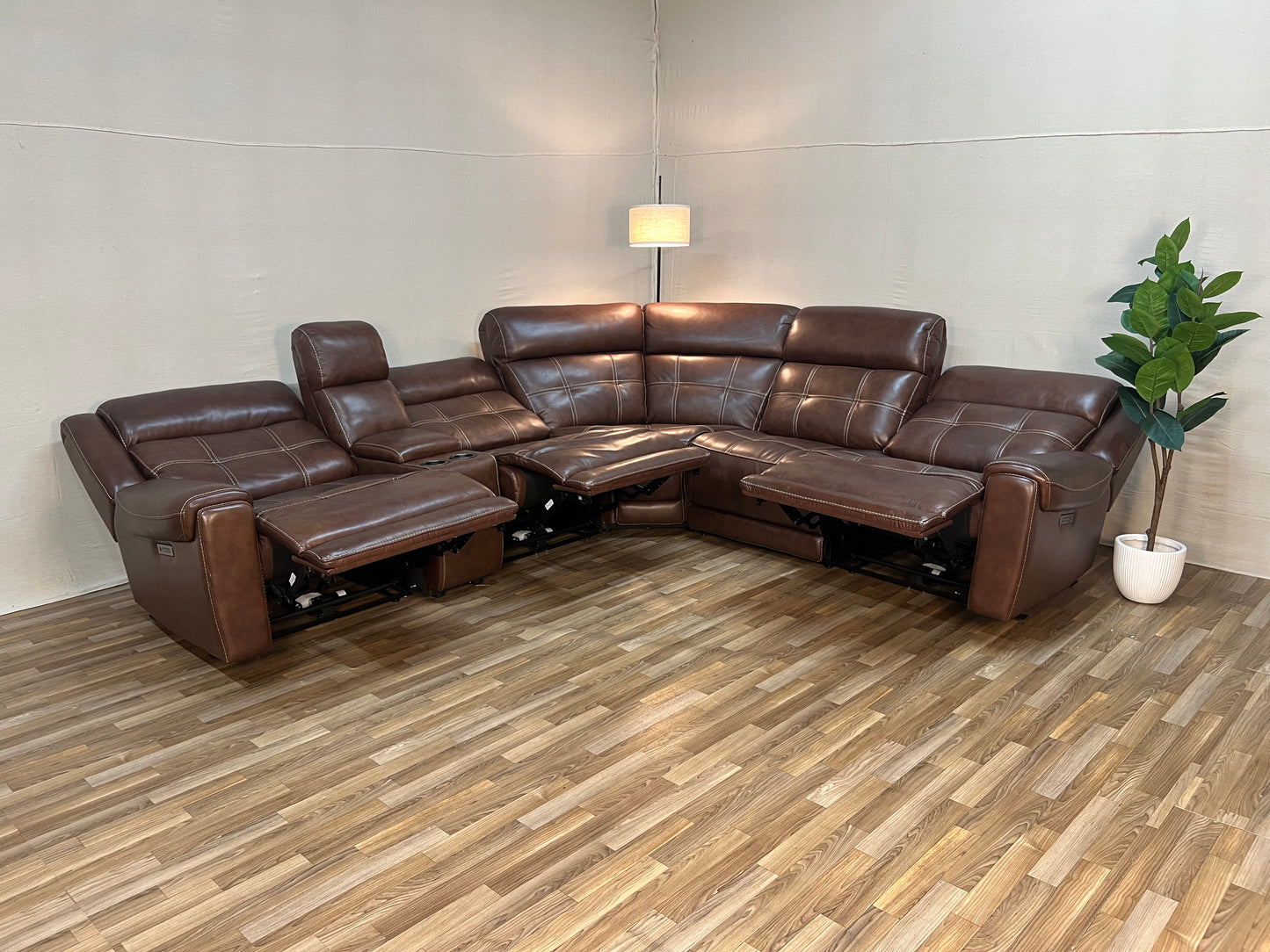 Brown Costco Concord 6-Piece Leather Power Reclining Sectional