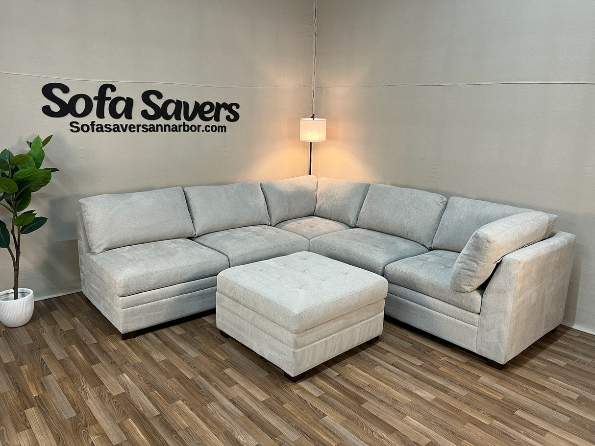 Beige Costco Thomasville Tisdale 6-Piece Modular Sectional with Storage Ottoman
