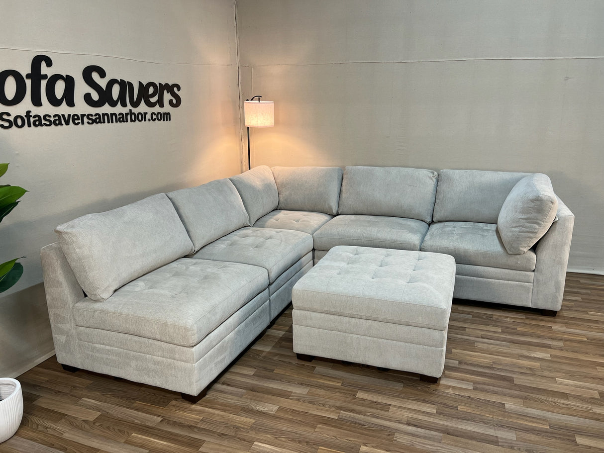 Beige Costco Thomasville Tisdale 6-Piece Modular Sectional with Storage Ottoman