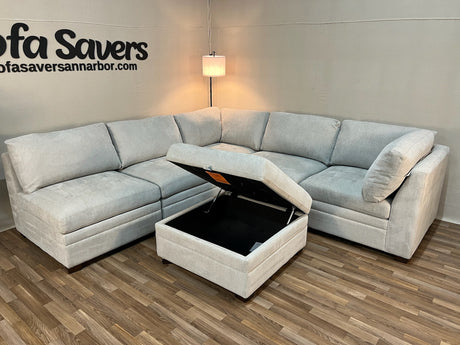 Beige Costco Thomasville Tisdale 6-Piece Modular Sectional with Storage Ottoman
