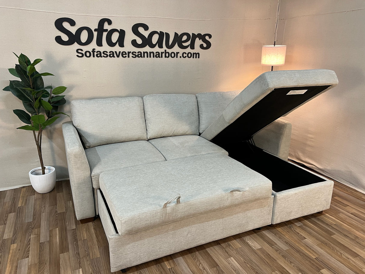 Beige Costco Coddle Luke Sleeper Sectional w/ Reversible Storage Chaise