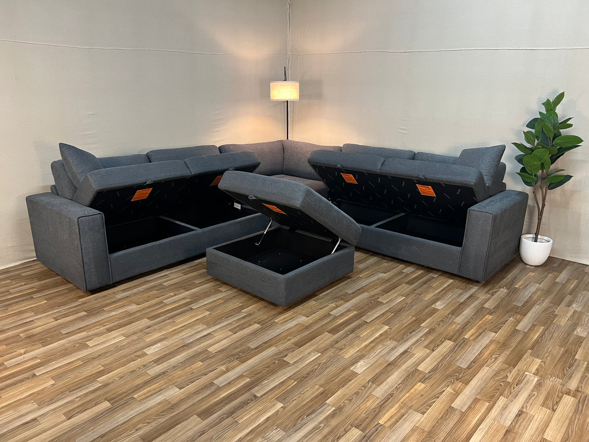 Gray Costco Thomasville Bryden 3-Piece Sectional w/ Storage Seats & Ottoman